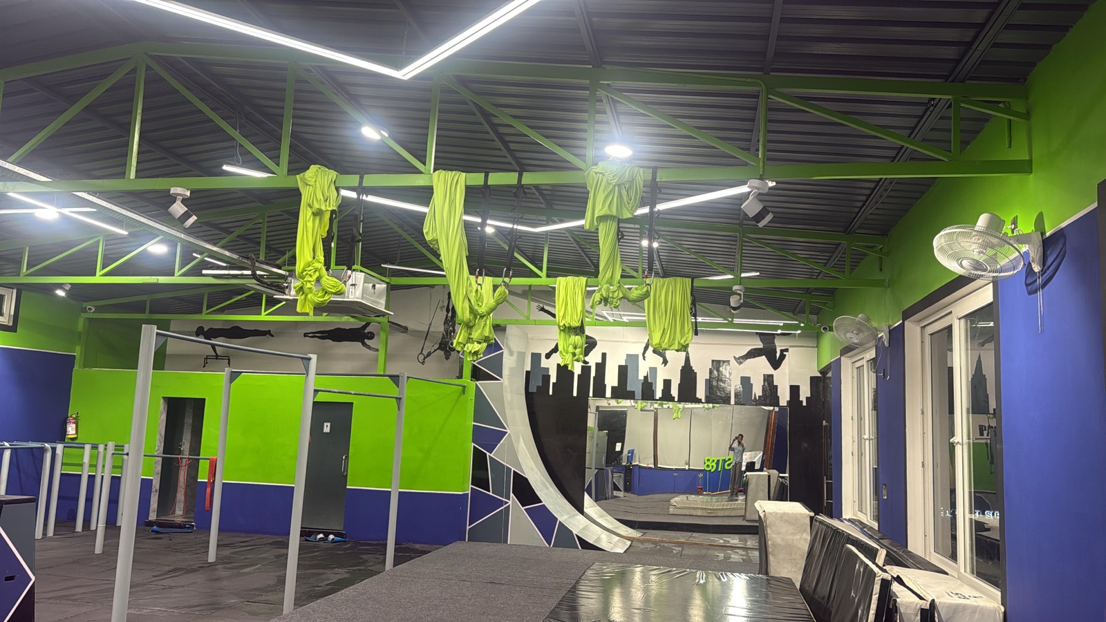 Aerial silks and gymnastics ramp at ST8